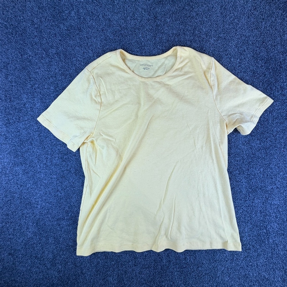 Appleseed's T-Shirt Womens Large Yellow Cotton Short Sleeve Crew‎ Neck Casual